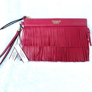 Victoria's Secret Pink Fringe Wristlet Clutch with Gold Hardware
